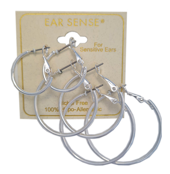 Ear Sense Earring F3-696, Silver Clutchless Hoop Trio