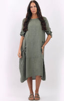 Anne + Kate Italian Plain Linen Front Pockets Dress