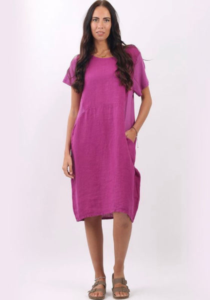 Anne + Kate Italian Linen Lagenlook Dress with Rib Sleeves