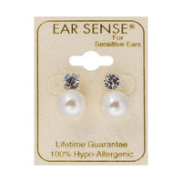 Ear Sense Earring CH157 Silver, Crystal Stud with Pearl