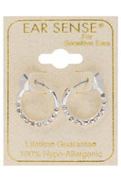 Ear Sense Earring F3-1887, Silver Hoop with Crystals