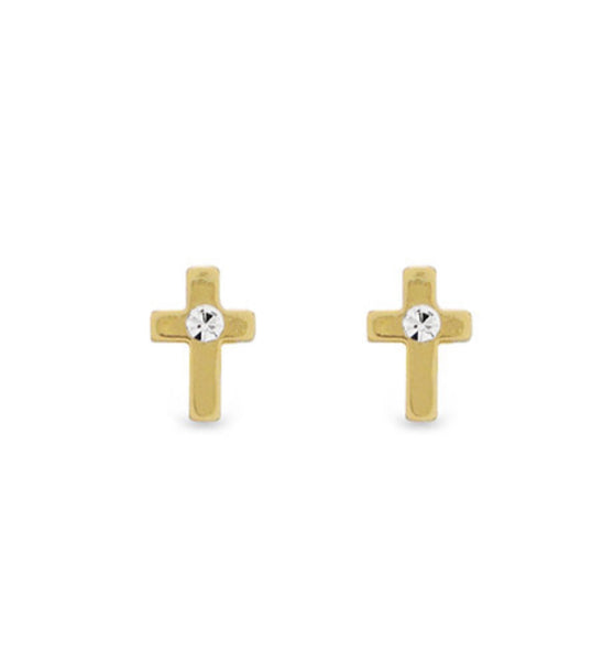 Ear Sense Earring CH272 Gold Cross with Crystal Centre Stud