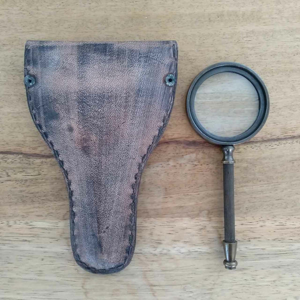 Brass Magnifying Glass in Leather Case