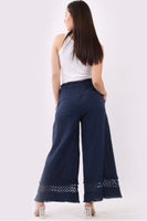 Anne + Kate Button Plain Linen Crochet Wide Leg Pant