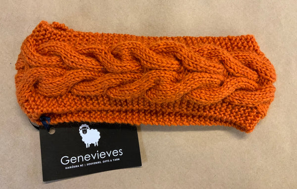 Hand Knitted Wool Cable Headband Shade 39 Burnt Orange