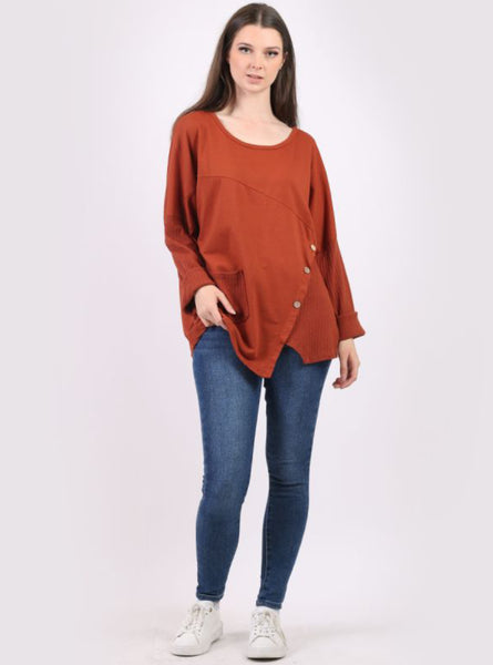 Anne + Kate Italian Front Buttoned & Pocket Cotton Batwing Tunic