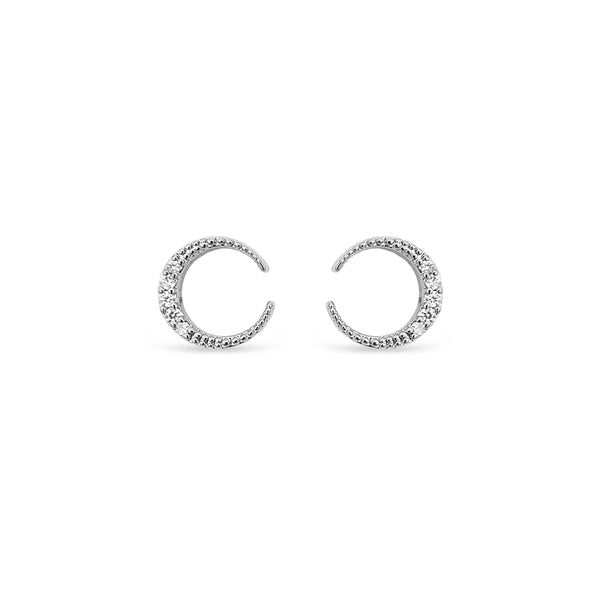 Ear Sense Earring CH267 Silver Crystal Pave Crescent Stud Earrings