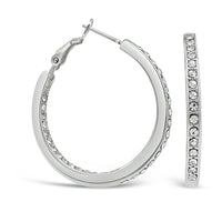 Ear Sense Earring F404 32mm Silver Hoop with Inset Crystals