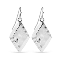 Ear Sense Earring F396 25mm Silver Beaten Diamond Drops on a French Hook