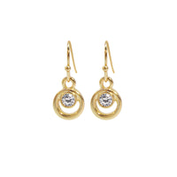 Ear Sense Earring F407 Gold, Small Open Circle with Crystal on a French Hook