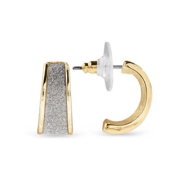 Ear Sense Earring F381 Gold with Glitter, Tapered Huggie Stud Earrings, 17mm in Length