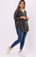 Anne + Kate Italian Plain V-Neck High Low Top