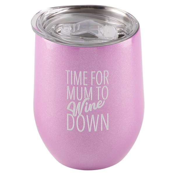 Time For Mum To Wine Down Tumbler - Pink Glitter