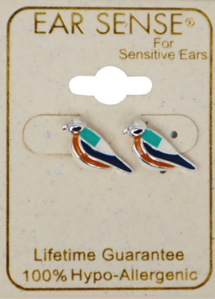 Ear Sense Earrings Silver Enamel Bird Stud F434