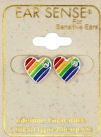 Ear Sense Earrings F435 Rainbow Heart w/Crystal Stud
